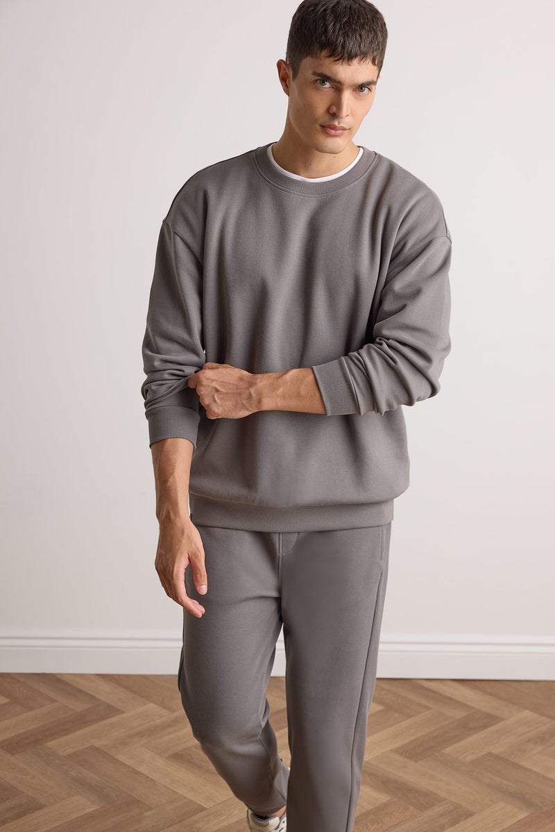 DeFacto Grey Man Boxy Fit Crew Neck Basic Sweatshirt Casual - Image 3